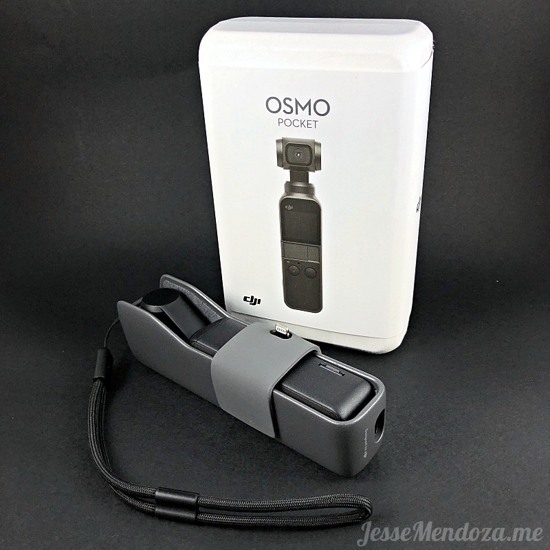 The Osmo Pocket in its included case with lanyard attached